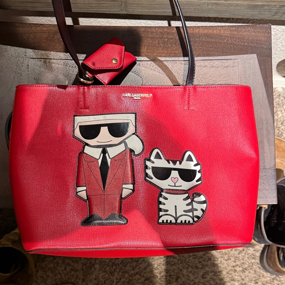 Karl Lagerfeld Red Tote with Iconic Characters